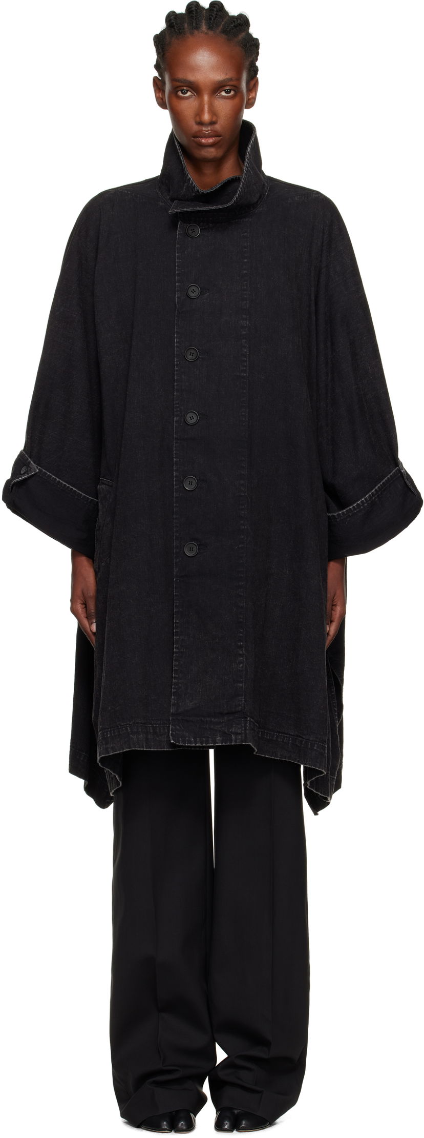 Kabáty Yohji Yamamoto YOHJI YAMAMOTO High Neck Denim Coat Čierna | FM-C51-007