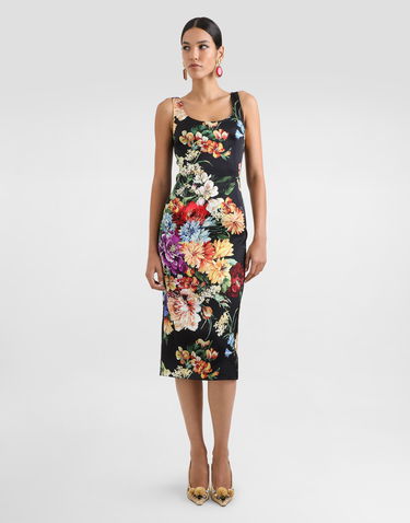 Šaty Dolce & Gabbana Dolce & Gabbana Flower-Print Satin Sheath Dress Čierna | F6EAWTFSIB3HN5PC, 1