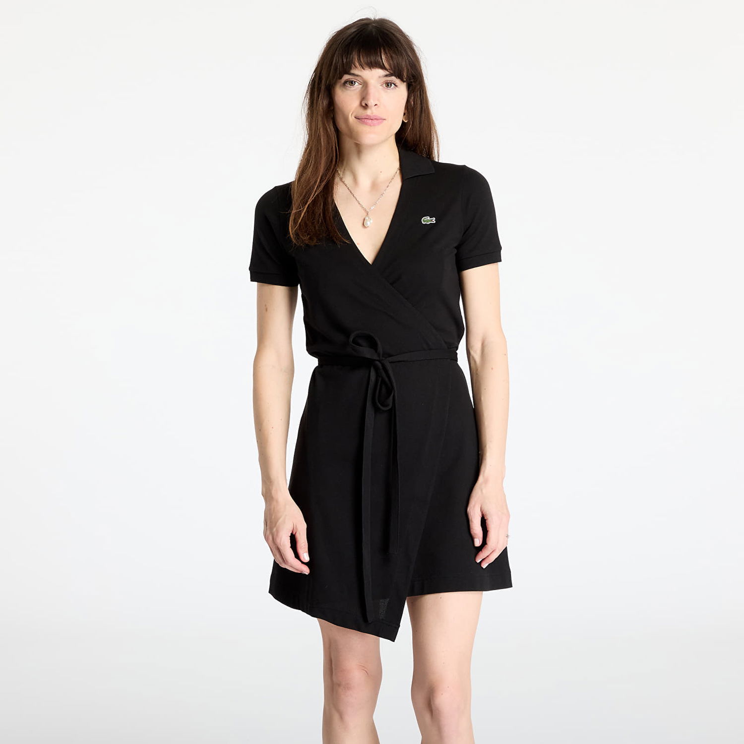 Šaty Lacoste Lacoste Stretch Mini Pique Wrap Dress Čierna | EF7252 031, 0