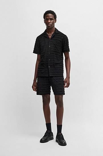 Šortky BOSS Relaxed Fit Striped Cotton Towelling Shorts Čierna | 50535289, 1