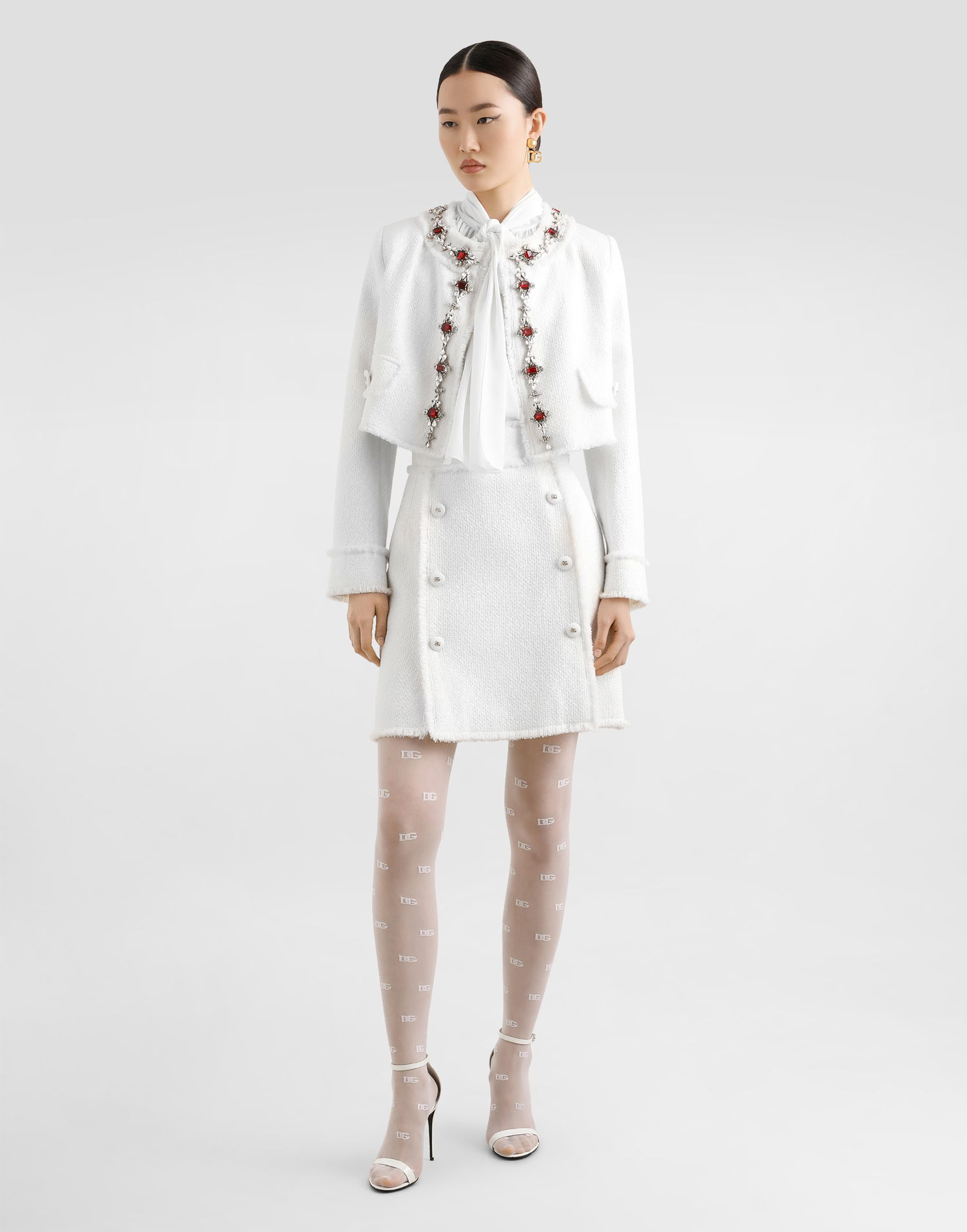 Košeľa Dolce & Gabbana Dolce & Gabbana Crepe De Chine Silk Sleeveless Blouse with Bow Biela | F7BD1TFUAGMW3789, 1