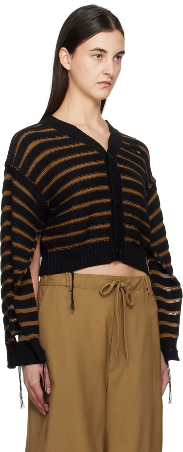 Sveter Maison Margiela MM6 Maison Margiela Striped Distressed V-Neck Cardigan Čierna | S52HP0025 M13080, 1