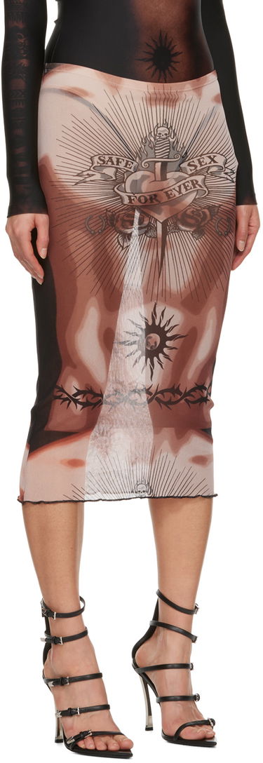 Sukňa Jean Paul Gaultier Jean Paul Gaultier 'Safe Sex Forever' Print Mesh Midi Skirt Hnedá | 23/15-F-JU065-T538-636000, 1