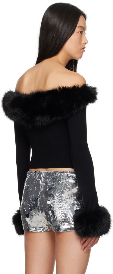 Sveter GUIZIO Guizio Off-The-Shoulder Faux Fur Cuffs Cardigan Čierna | F24111S047, 2