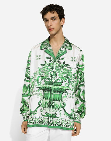 Košeľa Dolce & Gabbana Majolica Print Silk Twill Shirt Biela | G5IF1THI1SVHV3TN, 3