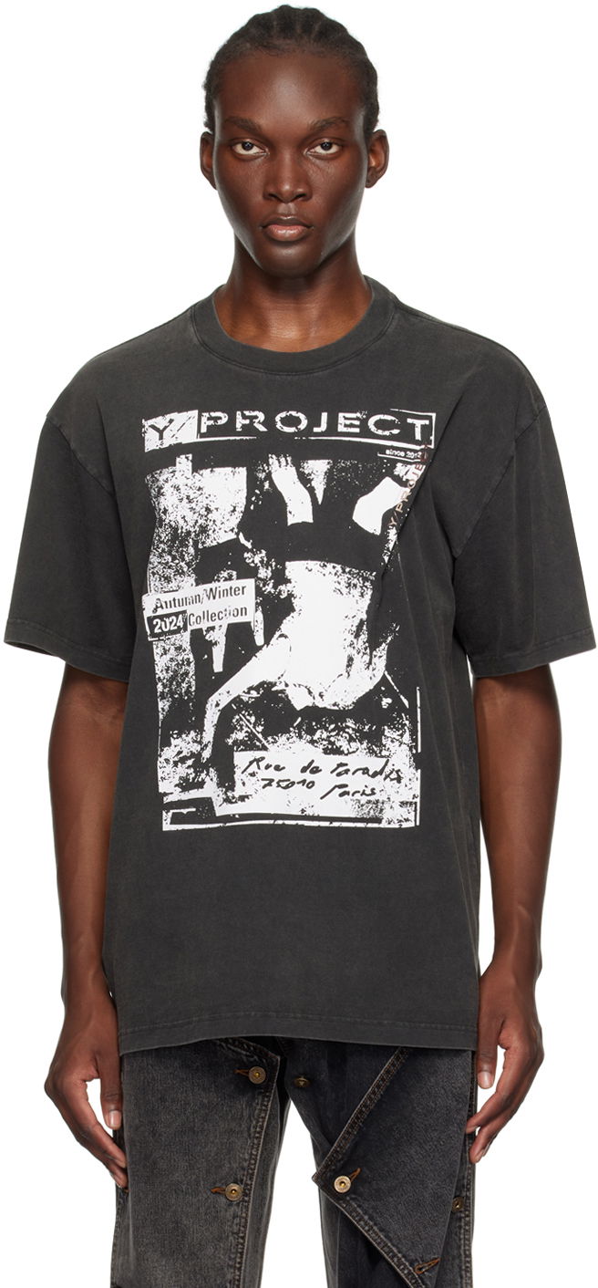 Tričko Y/PROJECT Vintage Rock Band Print Pinched Logo T-Shirt Čierna | 204TS020, 0
