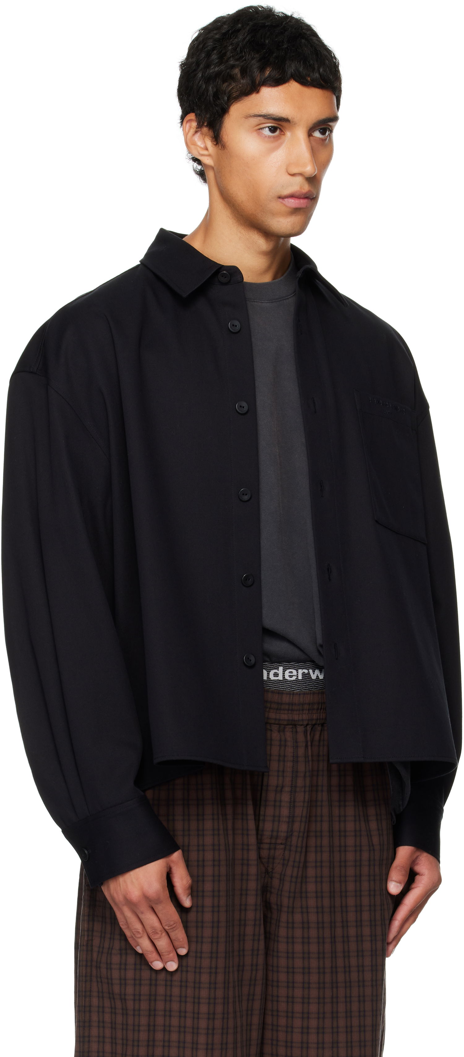 Košeľa Alexander Wang Alexander Wang Boxy Cropped Long Sleeve Shirt Čierna | 6WC3251092, 1