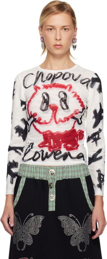 Tričko Chopova Lowena Chopova Lowena Long-Sleeve Graphic Mesh T-shirt Biela | 2415, 0