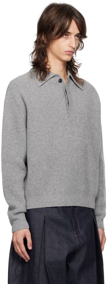 Sveter sage NATION Sage Nation Ribbed Polo Šedá | S098 POLO, 1