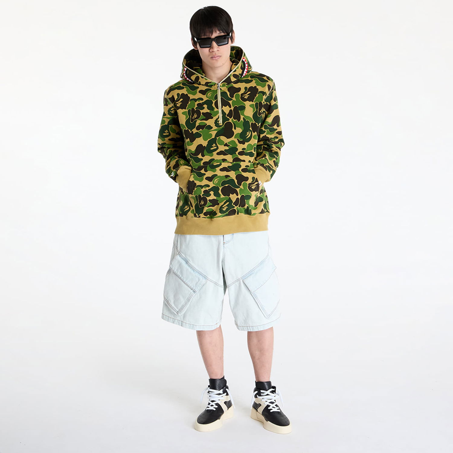Mikina BAPE Abc Camo Shark Half Zip Pullover Hoodie Rôznofarebný | 001PPK801010M GRN, 1