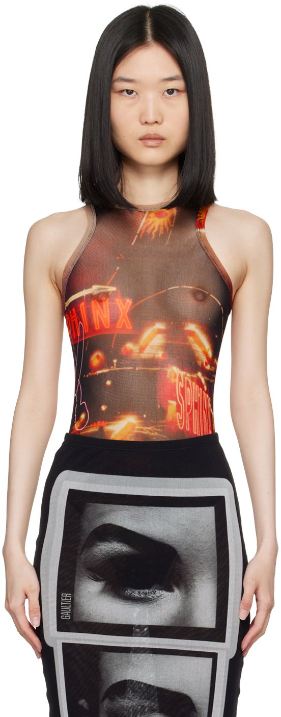 Body Jean Paul Gaultier Jean Paul Gaultier 'The Pigalle' Printed Mesh Bodysuit Hnedá | 24/30-F-BD044-T552-00301550, 0