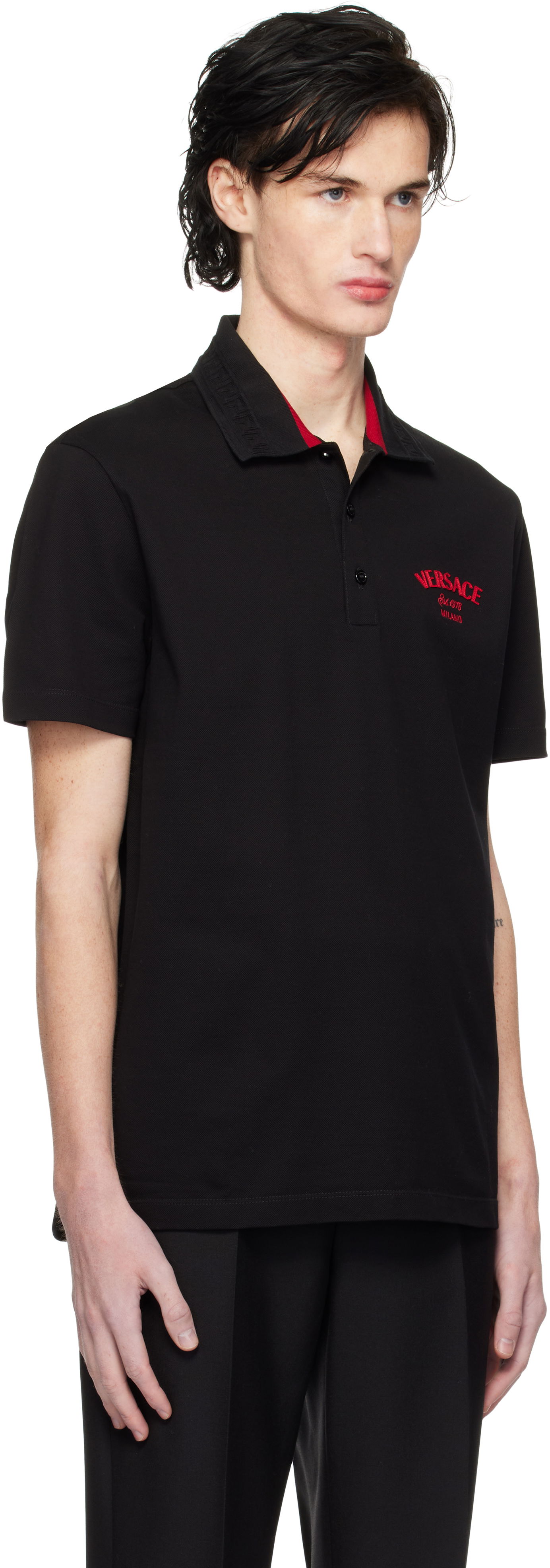 Polo tričko Versace Embroidered Stamp Polo Čierna | 1013906_1A12348, 1
