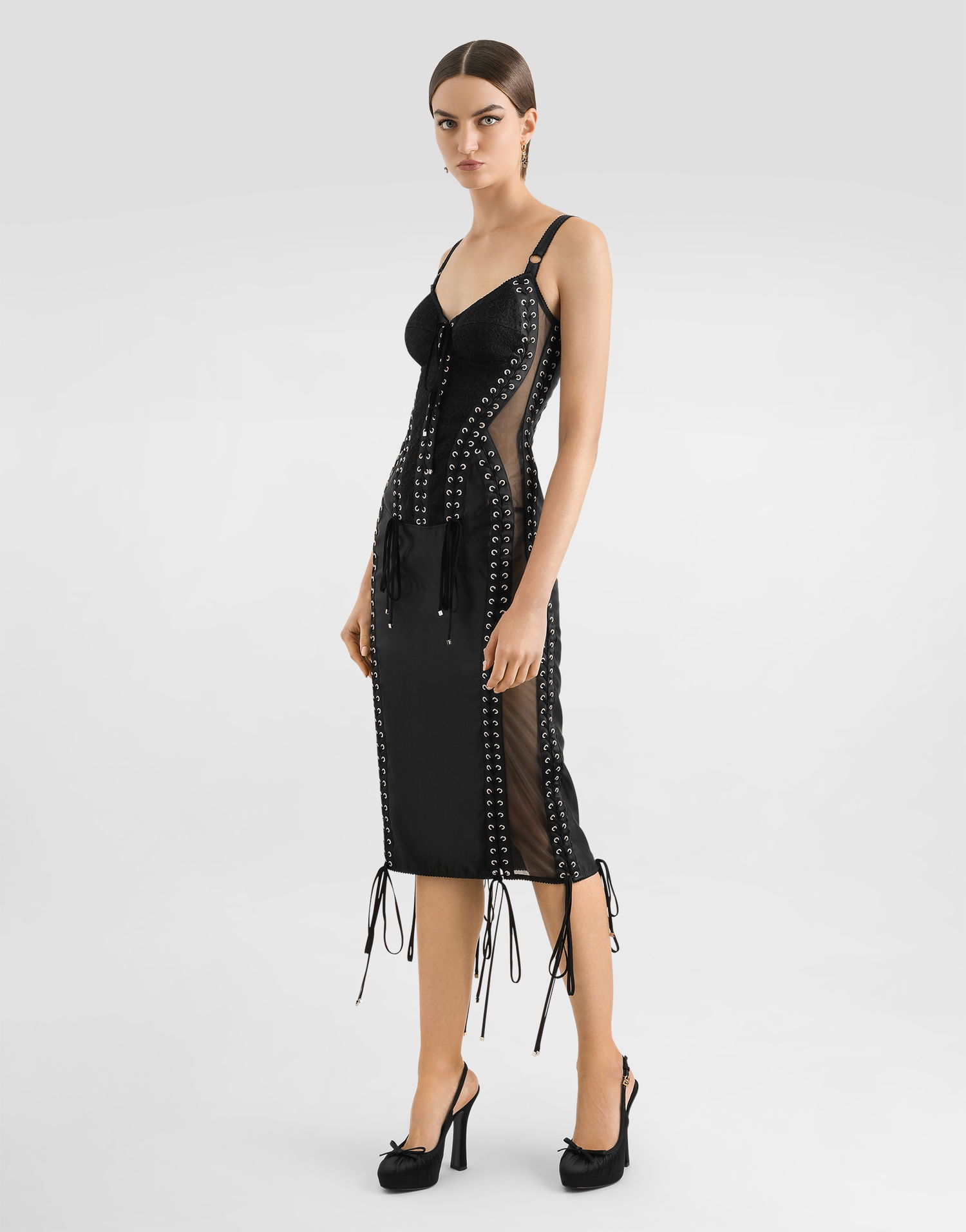 Šaty Dolce & Gabbana Dolce & Gabbana Lace-Up Corset Detail Calf-Length Dress Čierna | F6TUKTGDC1ON0000, 1
