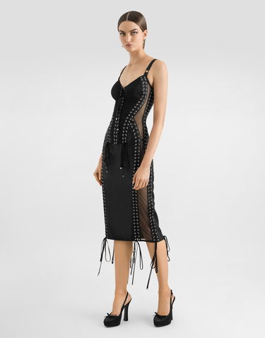 Šaty Dolce & Gabbana Dolce & Gabbana Lace-Up Corset Detail Calf-Length Dress Čierna | F6TUKTGDC1ON0000, 1