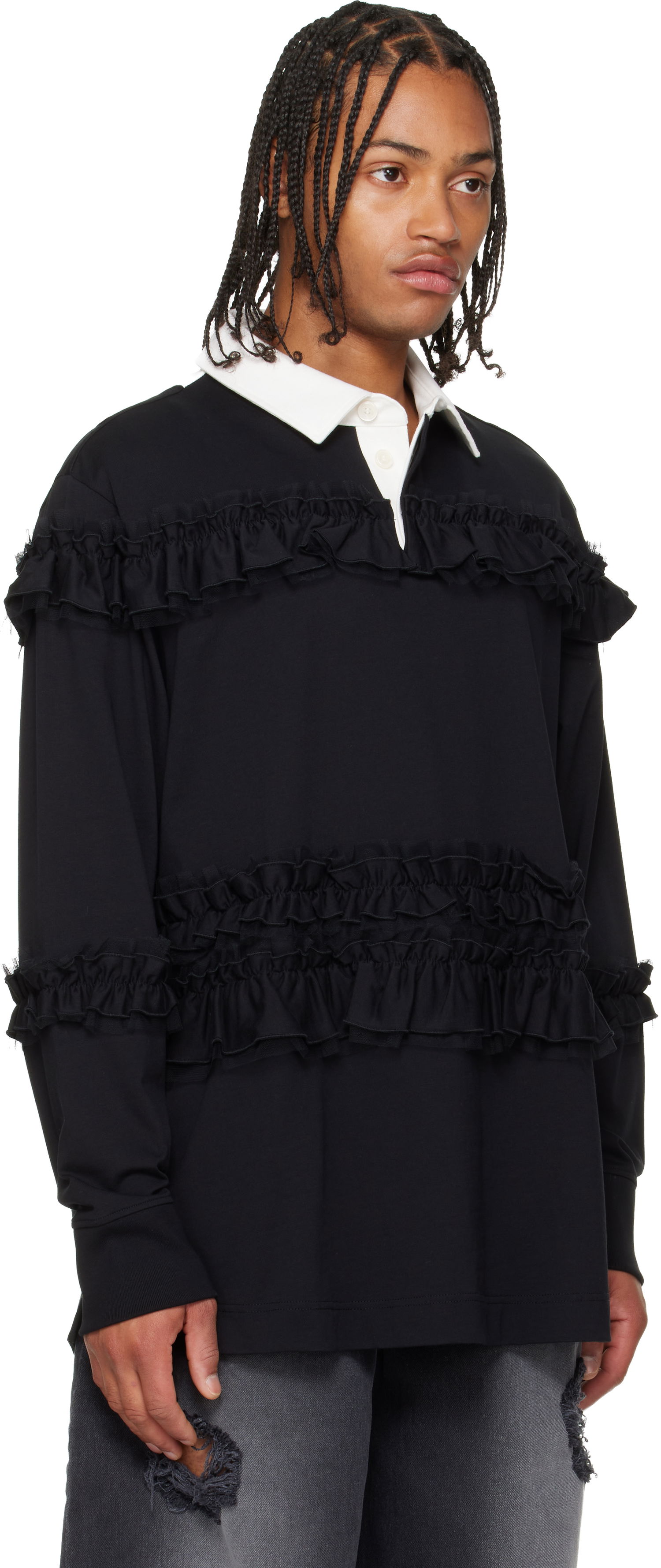 Polo tričko Simone Rocha Simone Rocha Ruffle Rugby Polo Čierna | 5360 1282, 1