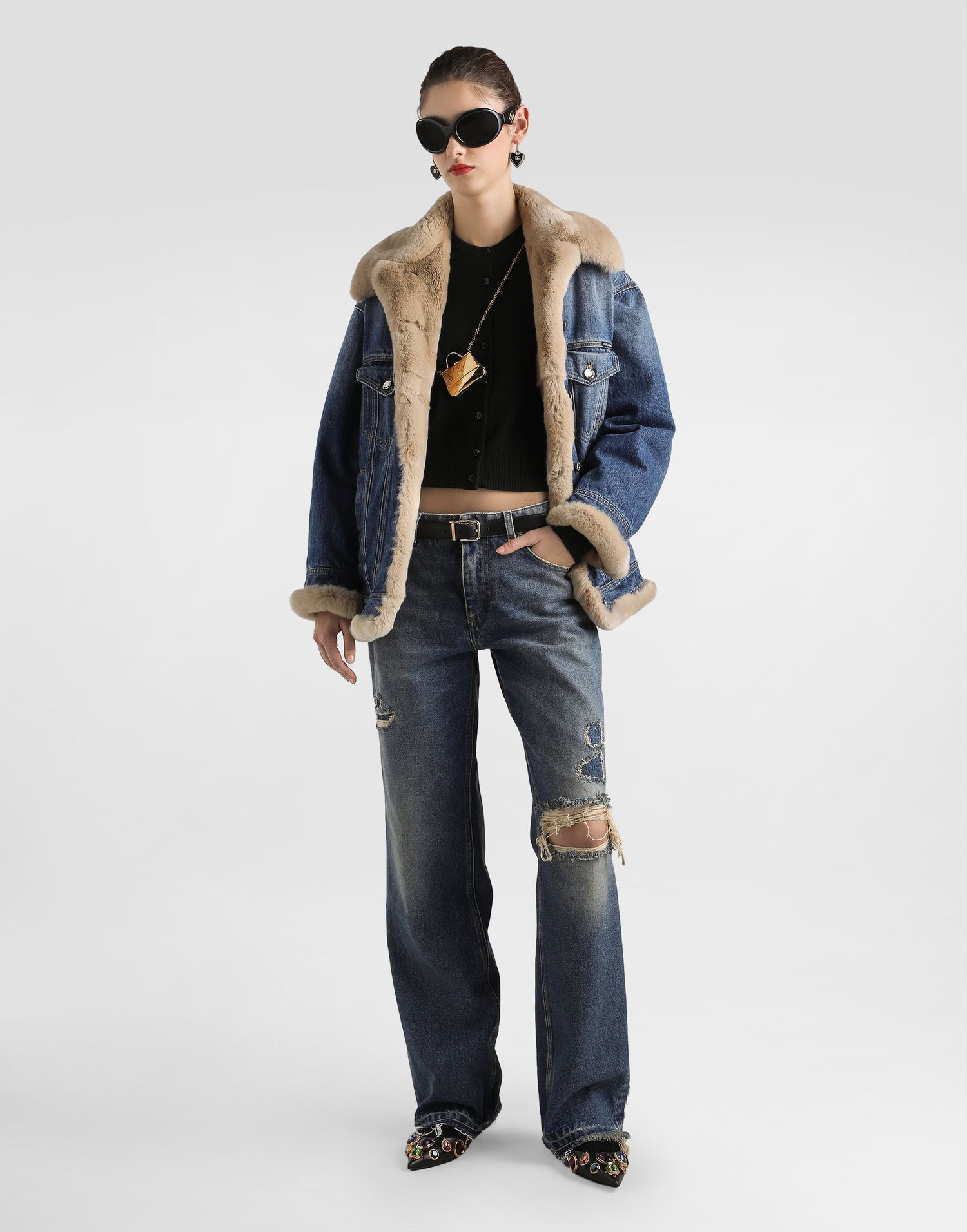 Bunda Dolce & Gabbana Dolce & Gabbana Fur Lined Denim Jacket Modrá | F9S89DG8NV4S9001, 1