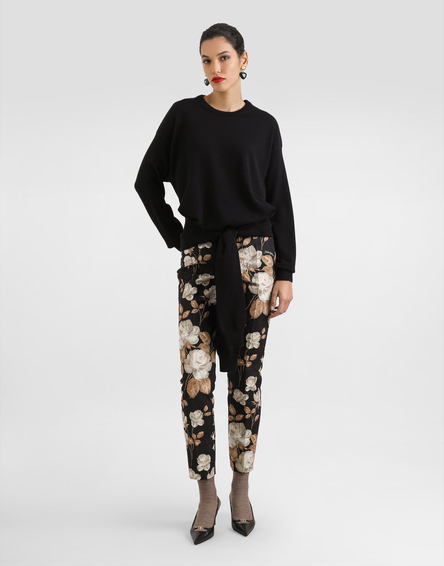 Nohavice Dolce & Gabbana Dolce & Gabbana Vintage Rose-Print Brocade Trousers Čierna | FTAM2TFSTBRHN5QQ, 1