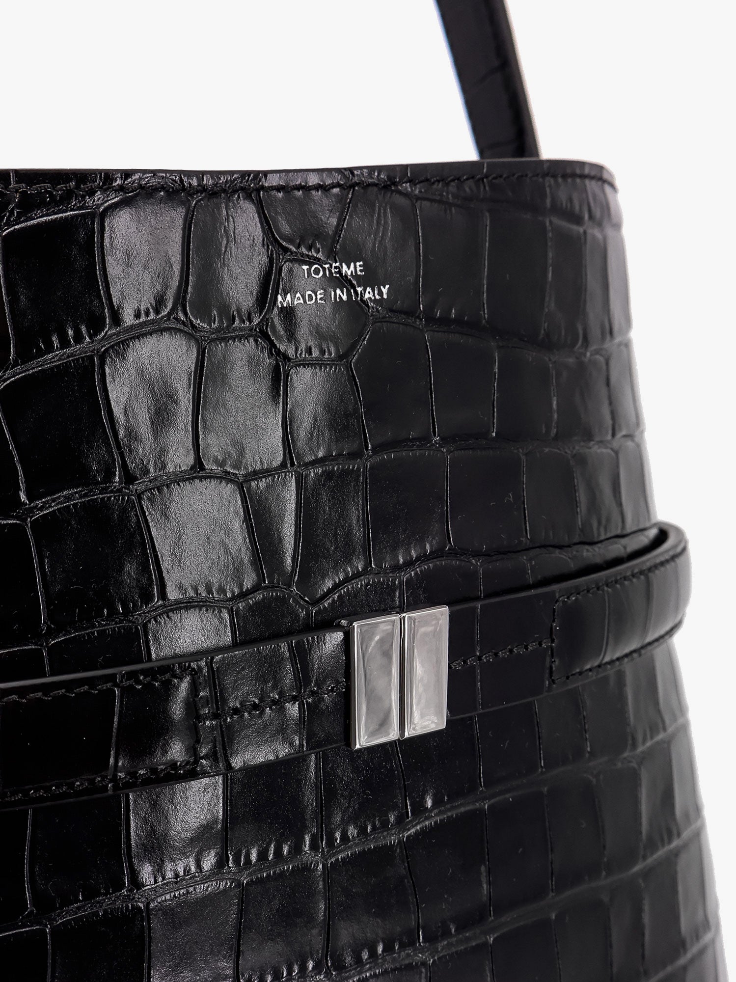 Belted Croc-Effect Leather Shoulder Bag