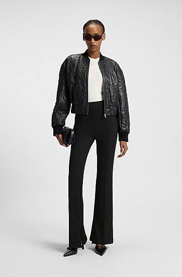 Nohavice BOSS Flared Jersey Trousers with Front Seam Čierna | 50542730, 1