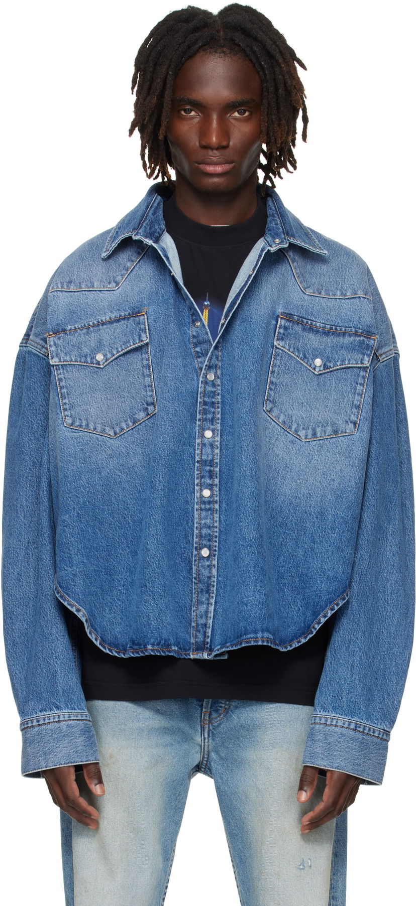 Košeľa VETEMENTS Vetements Boxy Cropped Denim Shirt Modrá | UH76DS525MB2