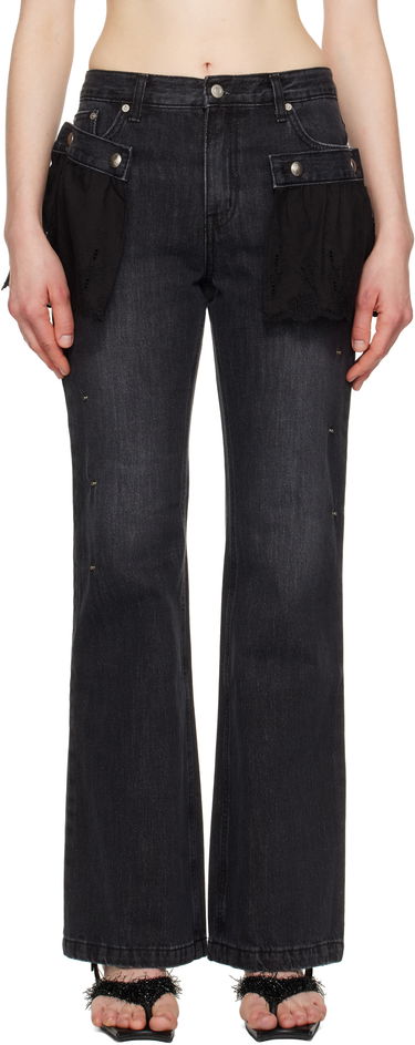 Džínsy Andersson Bell Andersson Bell Flower Lace Attached Bootcut Jeans Čierna | apa796w, 0