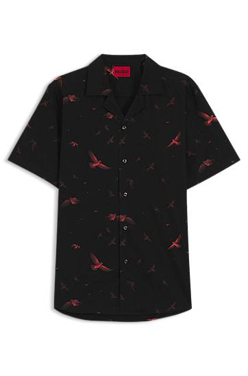Košeľa BOSS Relaxed Fit Printed Cotton Poplin Shirt Čierna | 50545328