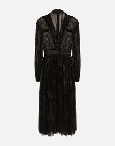 Šaty Dolce & Gabbana Dolce & Gabbana Tulle Tuxedo Shirt Dress with Sequins Čierna | F6JOKTILMA3N0000, 1