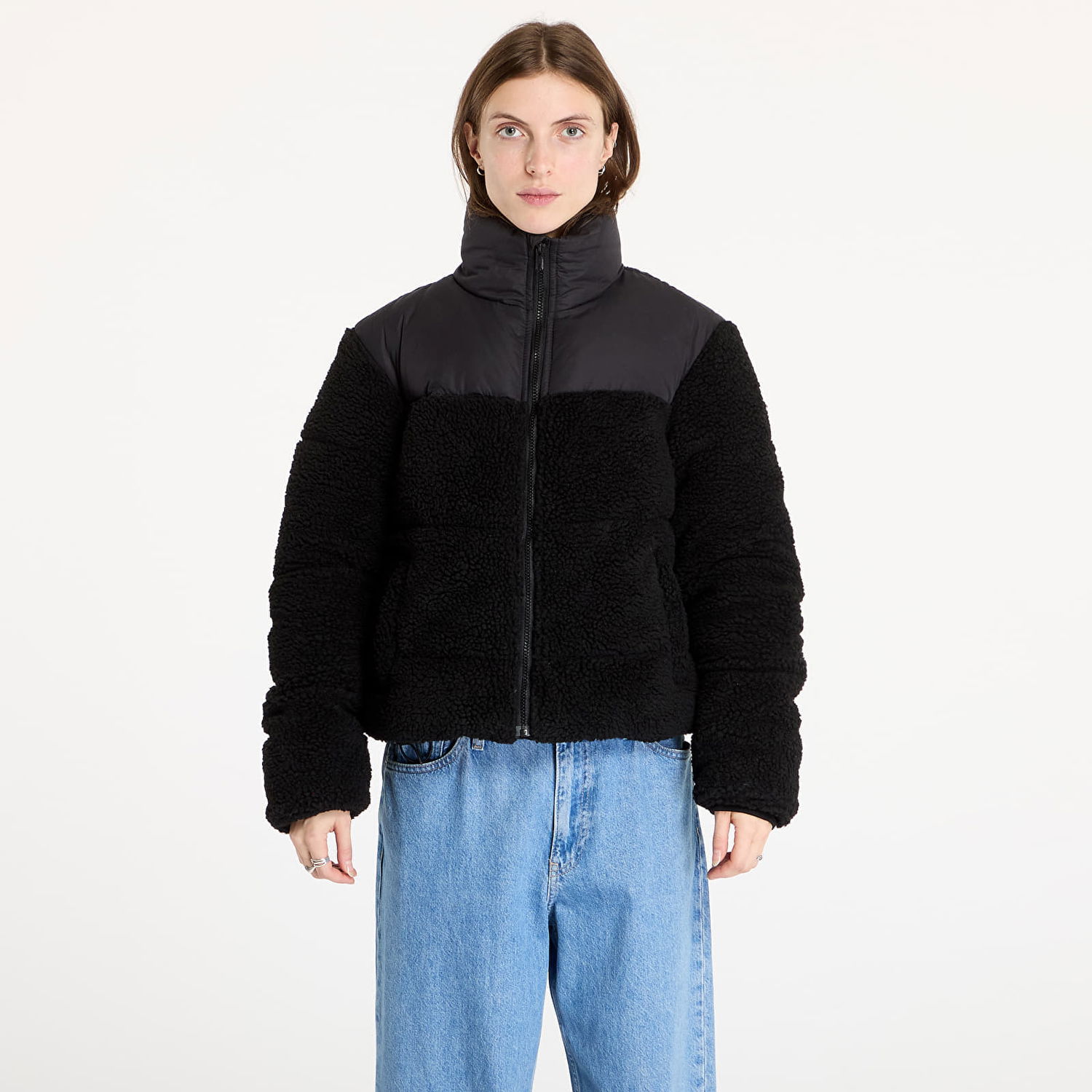 Prešívaná bunda Urban Classics Ladies Short Sherpa Mix Puffer Jacket Čierna | TB6147-00825, 0