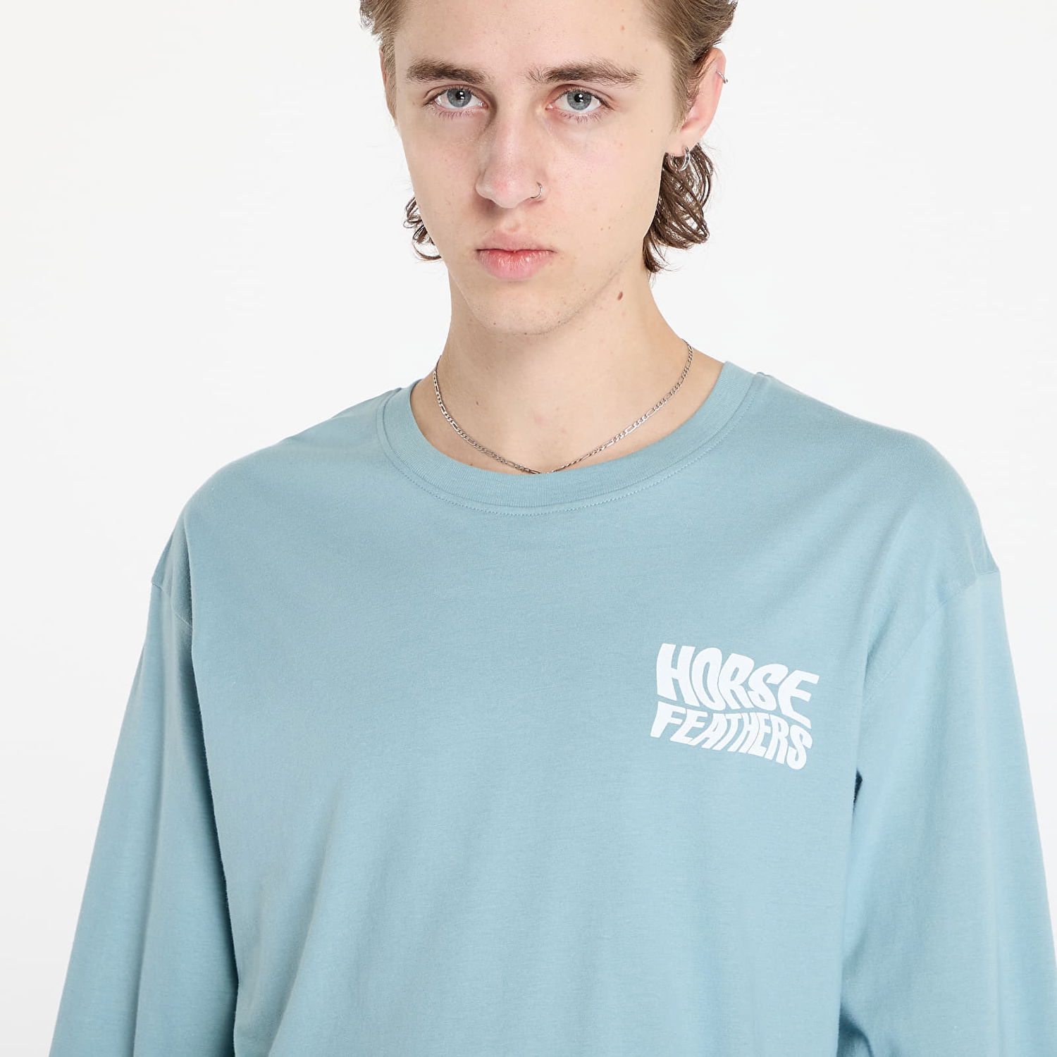 Tričko Horsefeathers Distort Long Sleeve T-Shirt Blue Haze M Modrá | SM1364C, 1