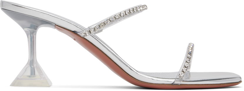 Doplnky Amina Muaddi Amina Muaddi Gilda Glass Slipper 70 Heeled Sandals Metalická | GILDA GLASS SLIPPER 70 PVC