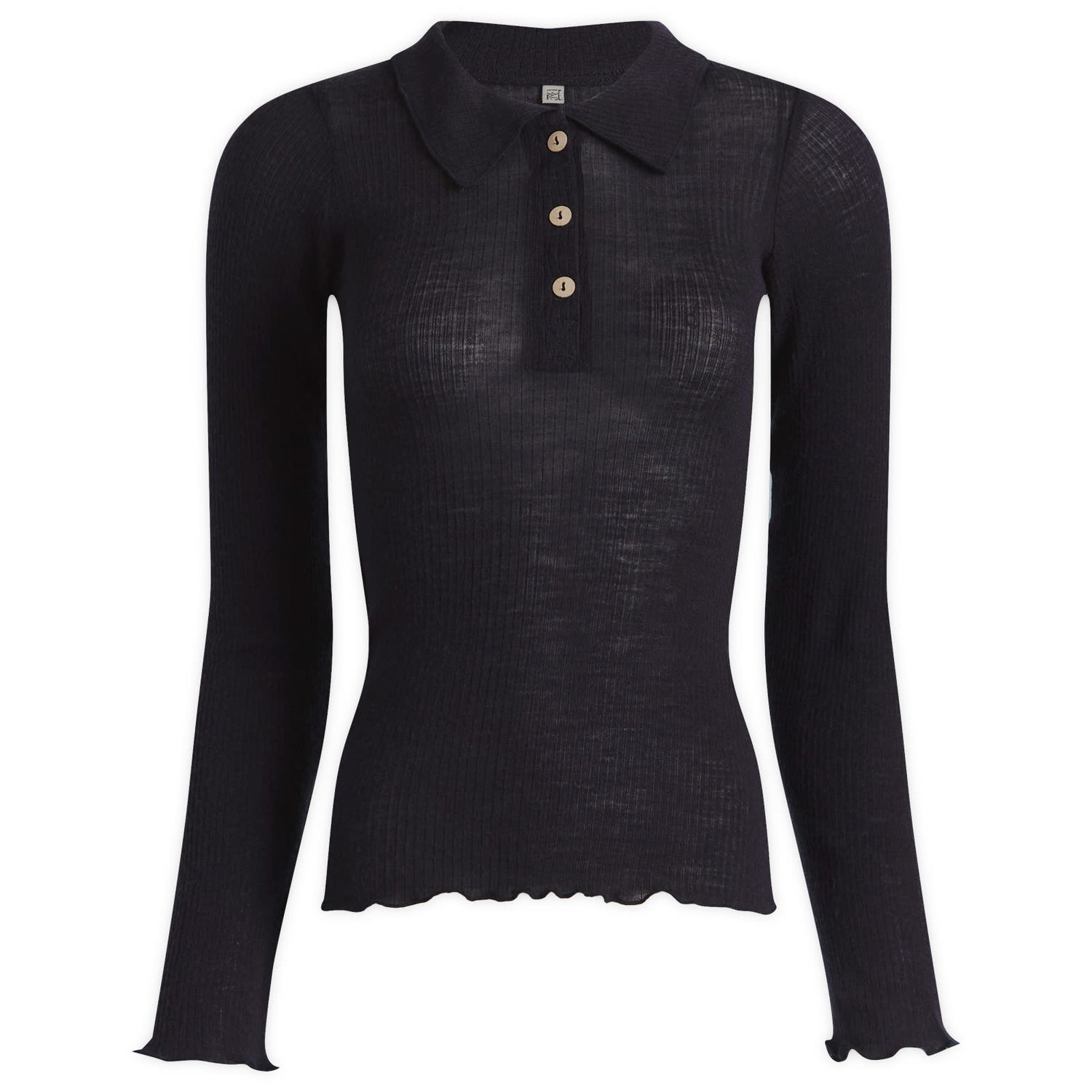 Polo tričko Baserange Long Sleeve Wool Polo Top, Size X-Small Navy | TTDLS-WR-WI25, 1