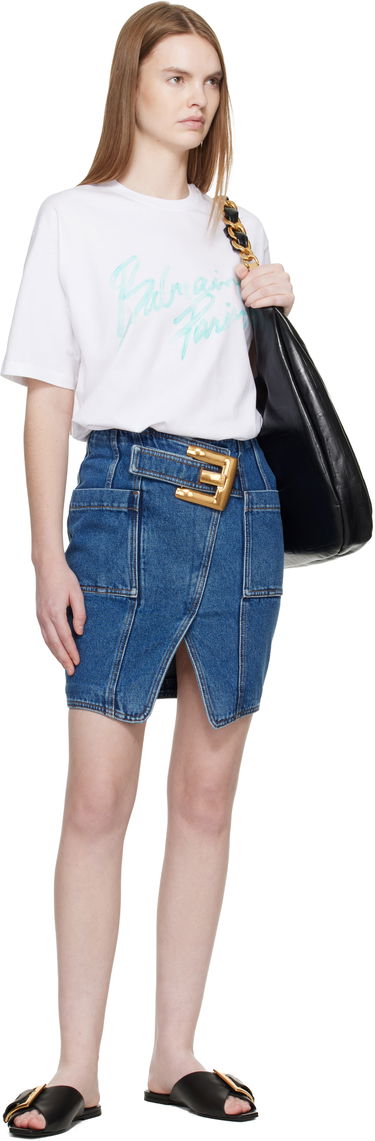 Tričko Balmain Boxy 'Balmain Paris' Brush Print T-shirt Biela | GF1EG110BD41, 4