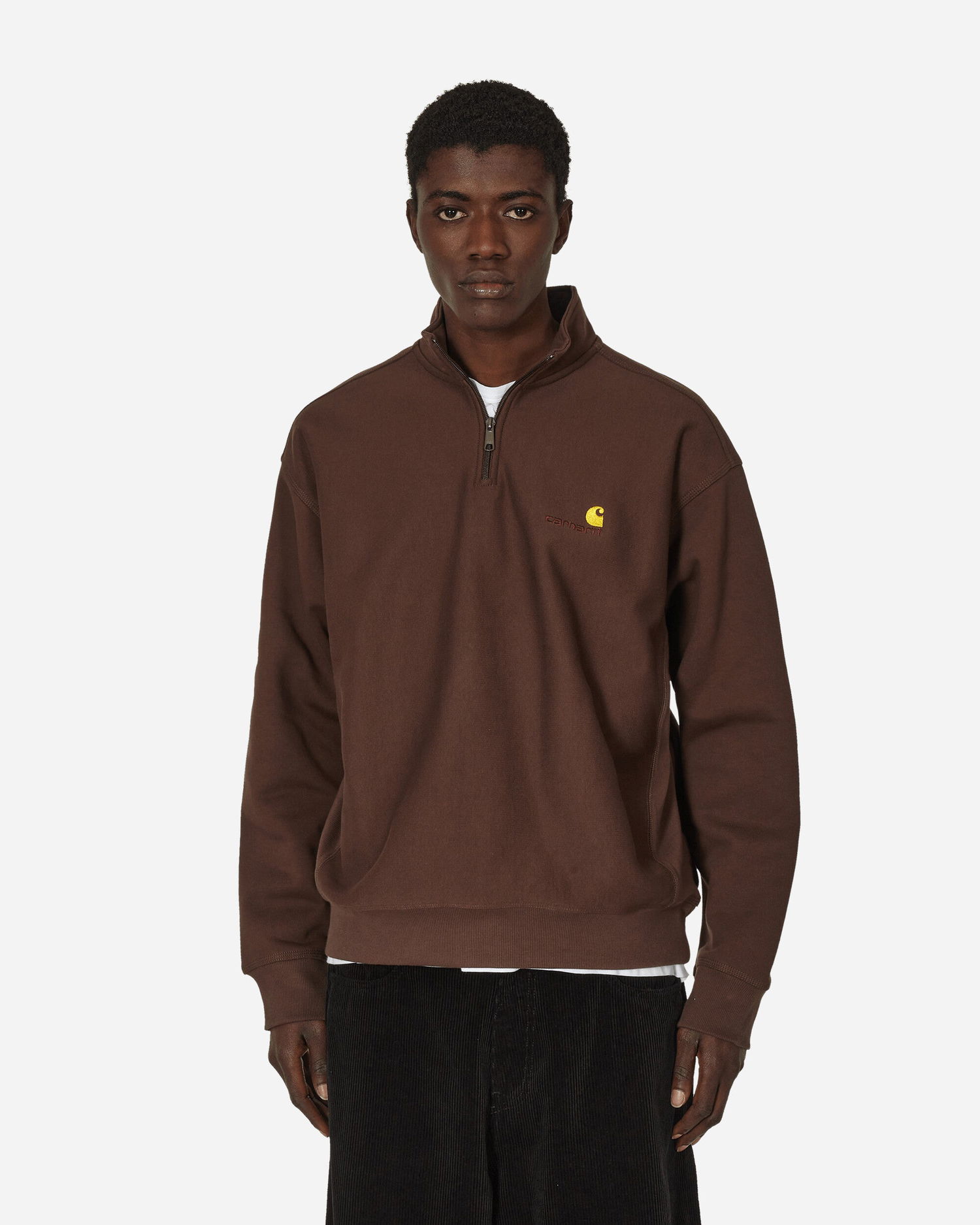 Sveter Carhartt WIP Half Zip American Script Crewneck Hnedá | I027014 BVXX, 1