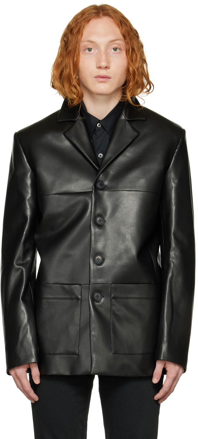 Bunda MISBHV Faux-Leather Blazer with Patch Pockets Čierna | 3021M308, 0