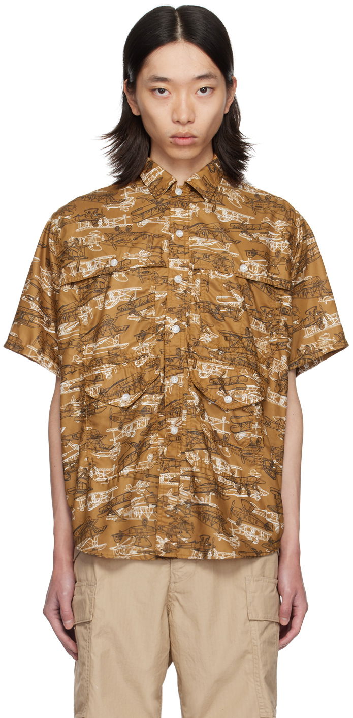 Košeľa BEAMS BEAMS PLUS Adventure II Biplane Print Shirt Hnedá | 3801-0122-791, 0