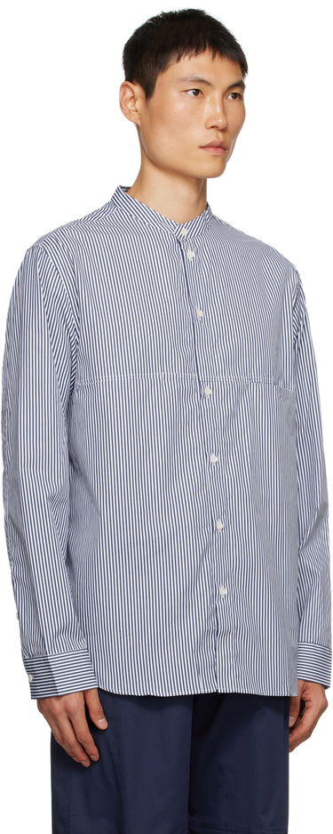 Košeľa sage NATION SAGE NATION Liam Striped Band Collar Shirt Modrá | S047 LIAM SHIRT, 1