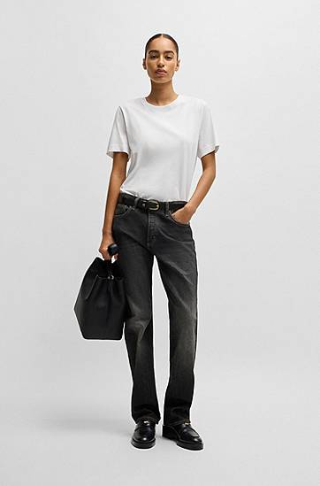 Džínsy BOSS Straight-Fit Comfort-Stretch Jeans Čierna | 50528294, 1