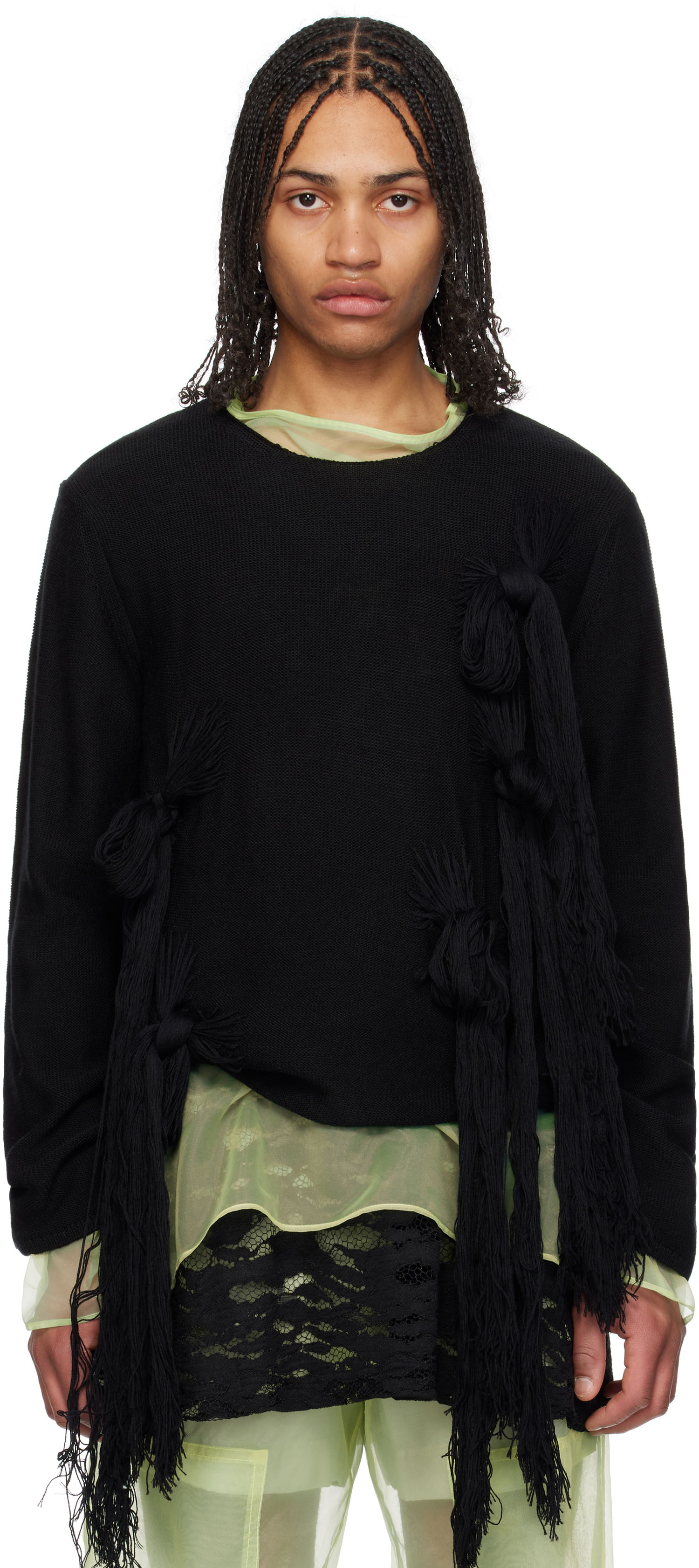 Sveter Comme des Garçons CDG Homme Plus Worsted Wool Knotted Tassel Sweater Čierna | PO-N002-051, 0