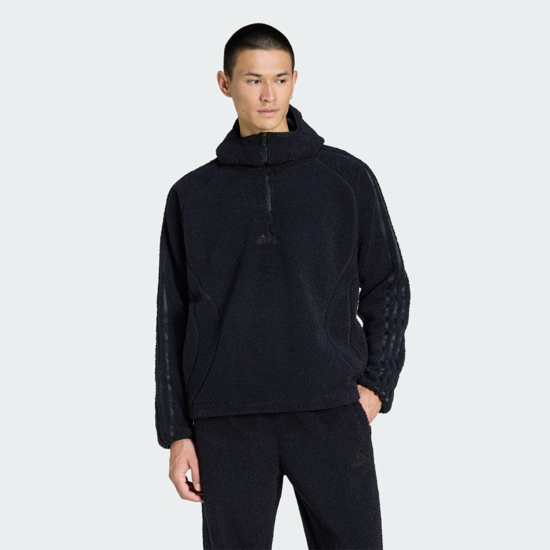 Mikina adidas Performance Teamgeist Borg Fleece 1/4 Zip Hoodie Čierna | KR5187, 0