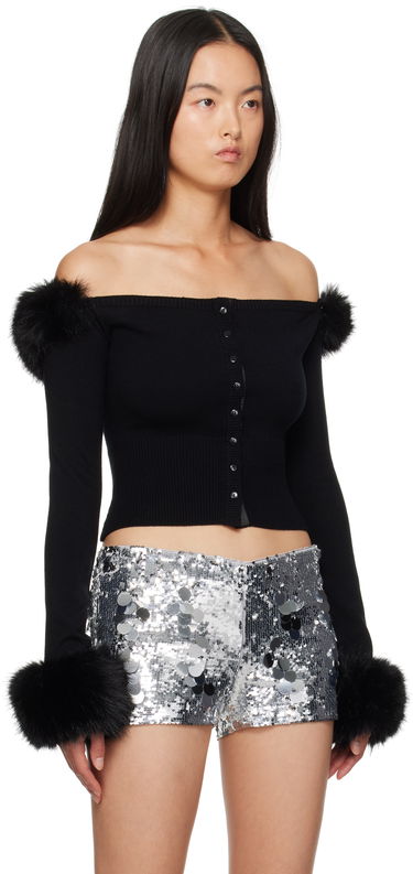 Sveter GUIZIO Guizio Off-The-Shoulder Faux Fur Cuffs Cardigan Čierna | F24111S047, 1