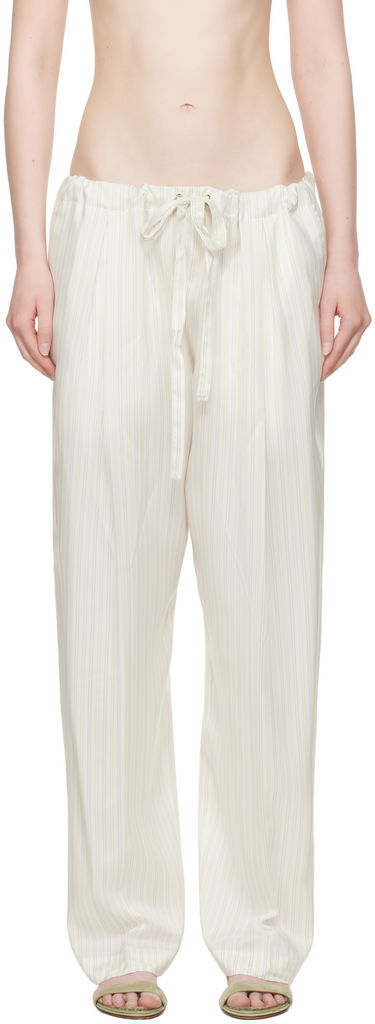 Nohavice Khaite KHAITE Trenton Striped Drawstring Trousers Biela | 31603003, 0