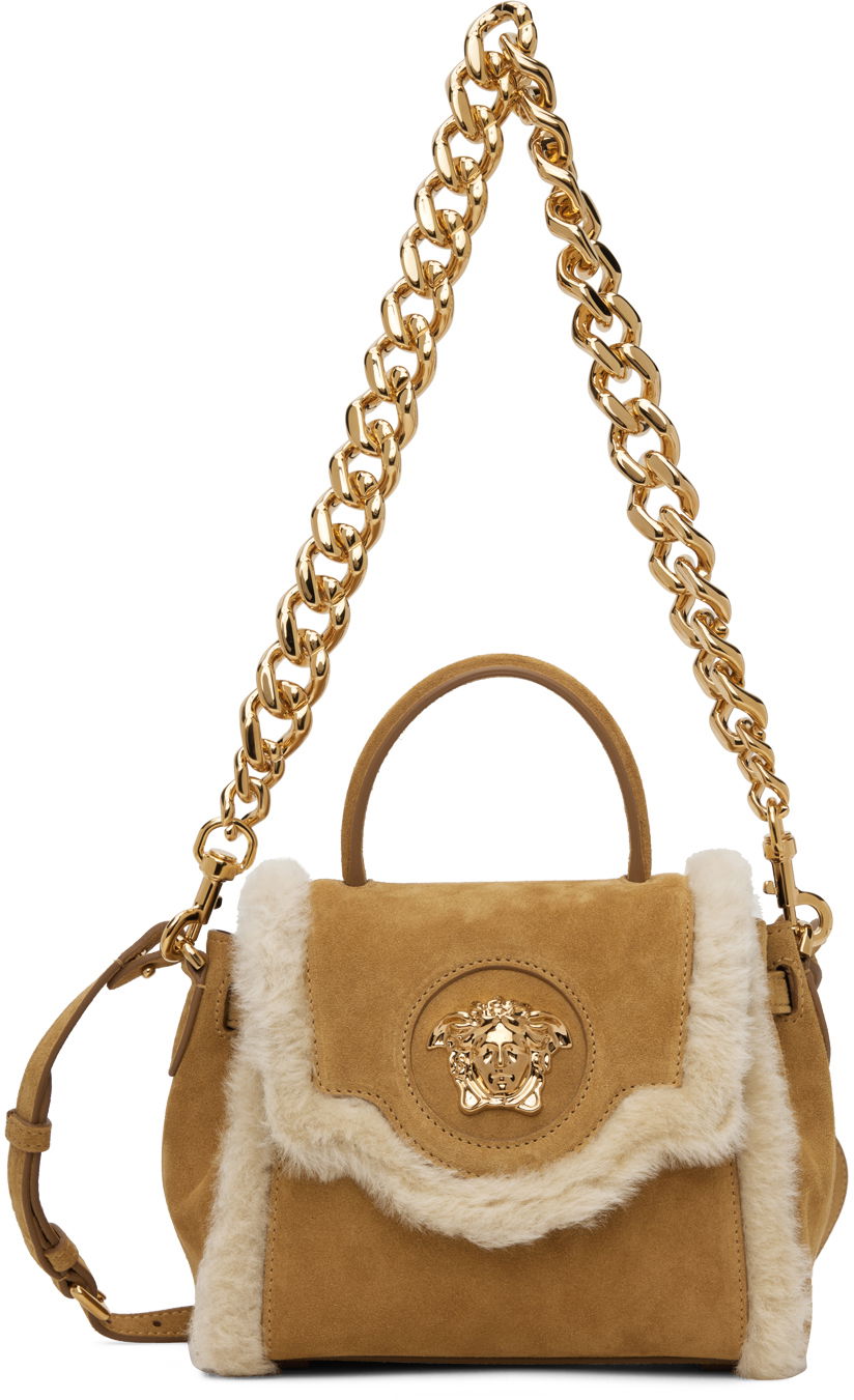 Batohy a tašky Versace Beige Small 'La Medusa' Shearling Hnedá | DBFI040_1A08720, 0