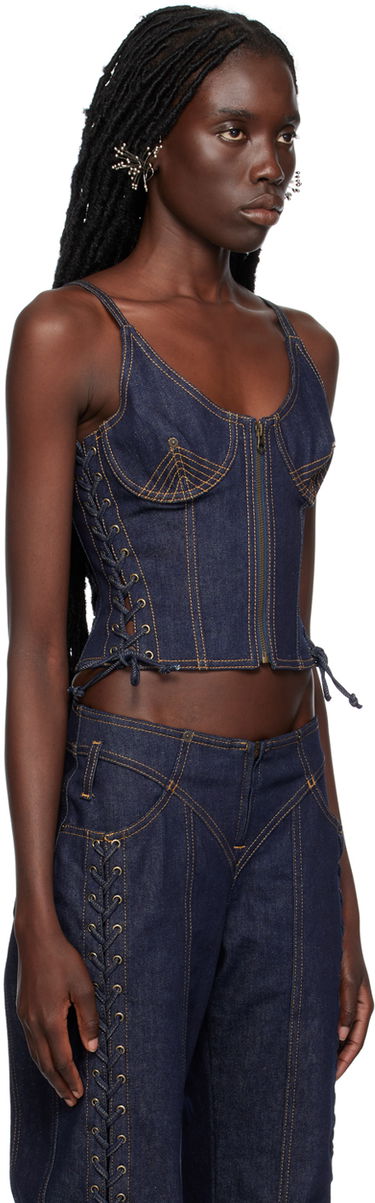 Tielko Jean Paul Gaultier Gaultier 'The Lace-Up' Denim Tank Modrá | 23/12-F-ST012-D004-55, 4