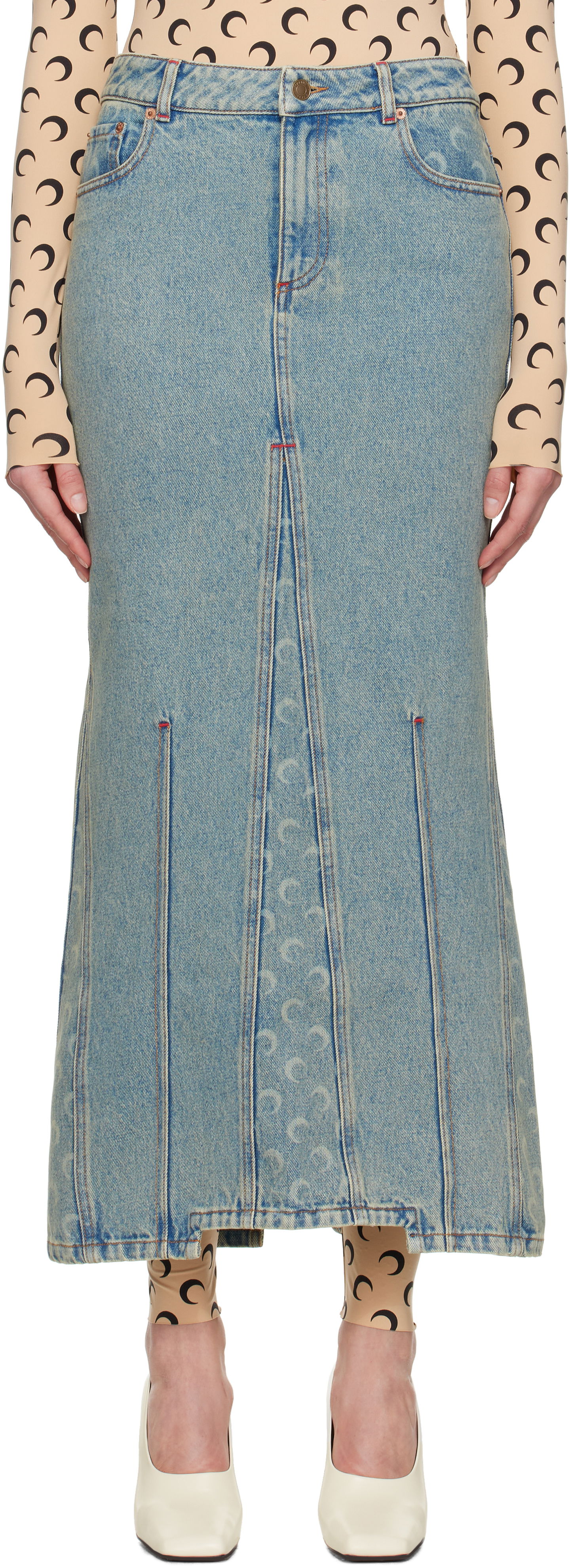 Sukňa Marine Serre Marine Serre Moon Laser Denim Maxi Skirt Modrá | WSK074A CDEN0003, 0