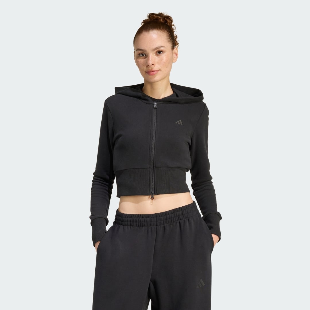 Mikina adidas Performance Seasonal Essentials French Terry Cropped Full-Zip Hoodie Čierna | JZ0197, 0