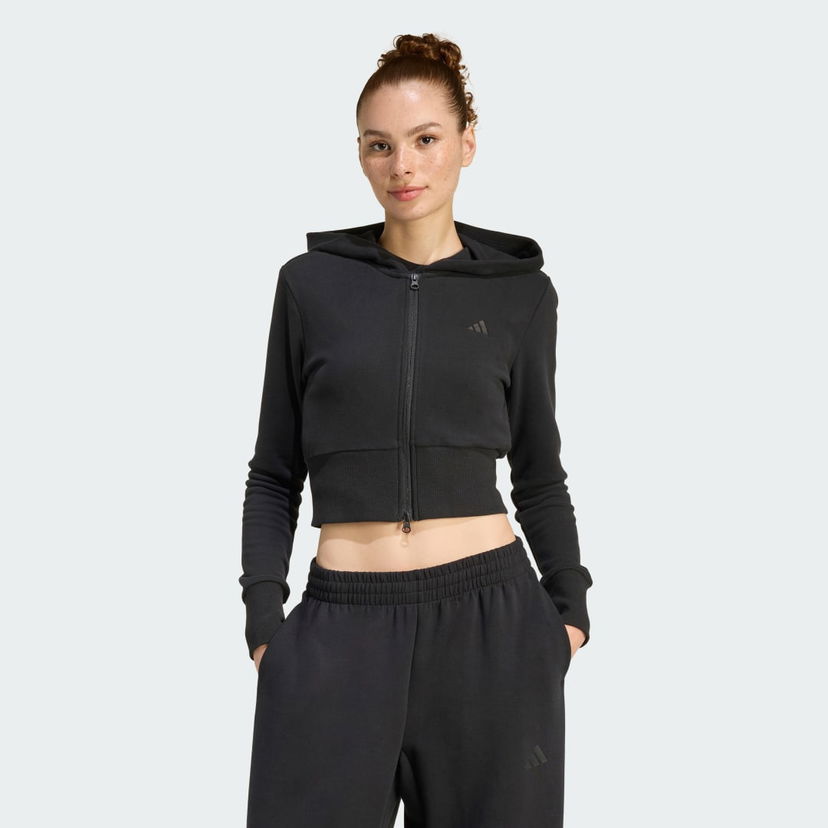 Mikina adidas Performance Seasonal Essentials French Terry Cropped Full-Zip Hoodie Čierna | JZ0197
