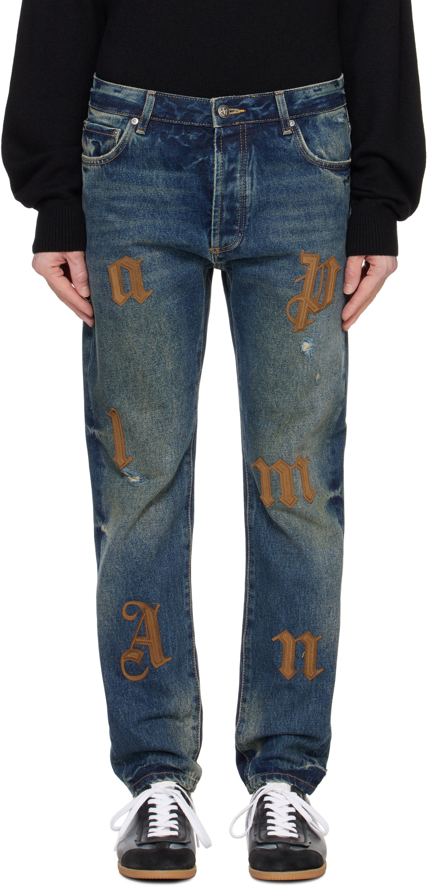 Džínsy Palm Angels Logo Patches Jeans Modrá | PMYA040F24DEN0014564, 0
