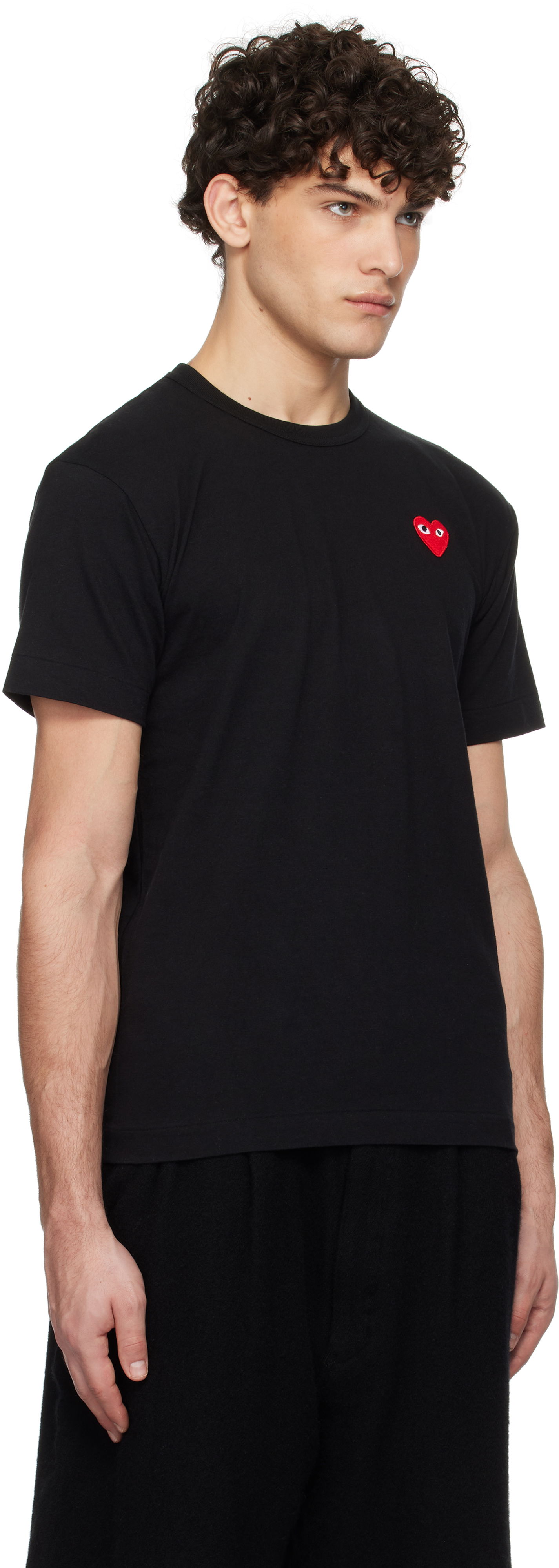 Black T-Shirt with Red Heart Patch