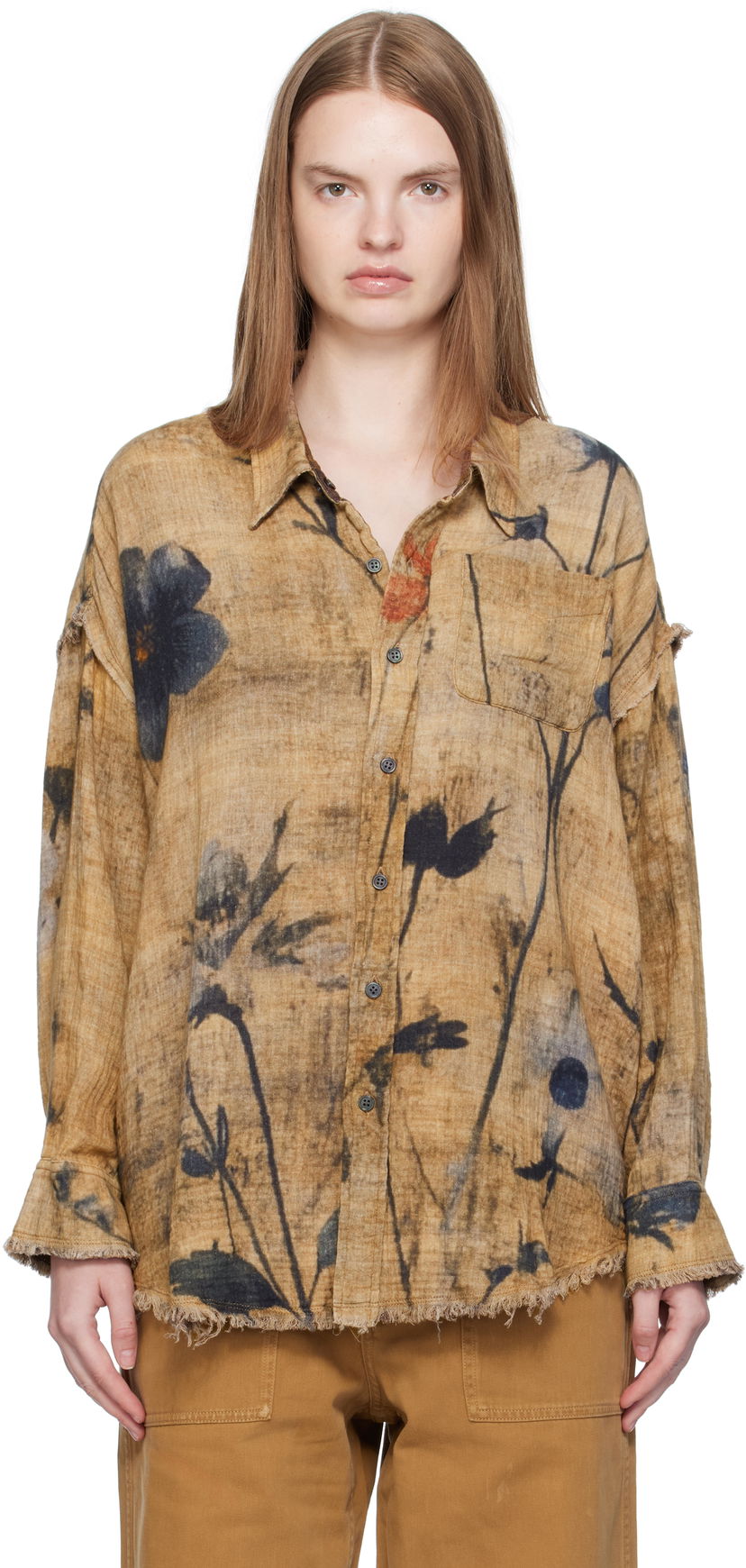 Košeľa R13 R13 Drop Neck Reversible Shirt Hnedá | R13WR463-R583B