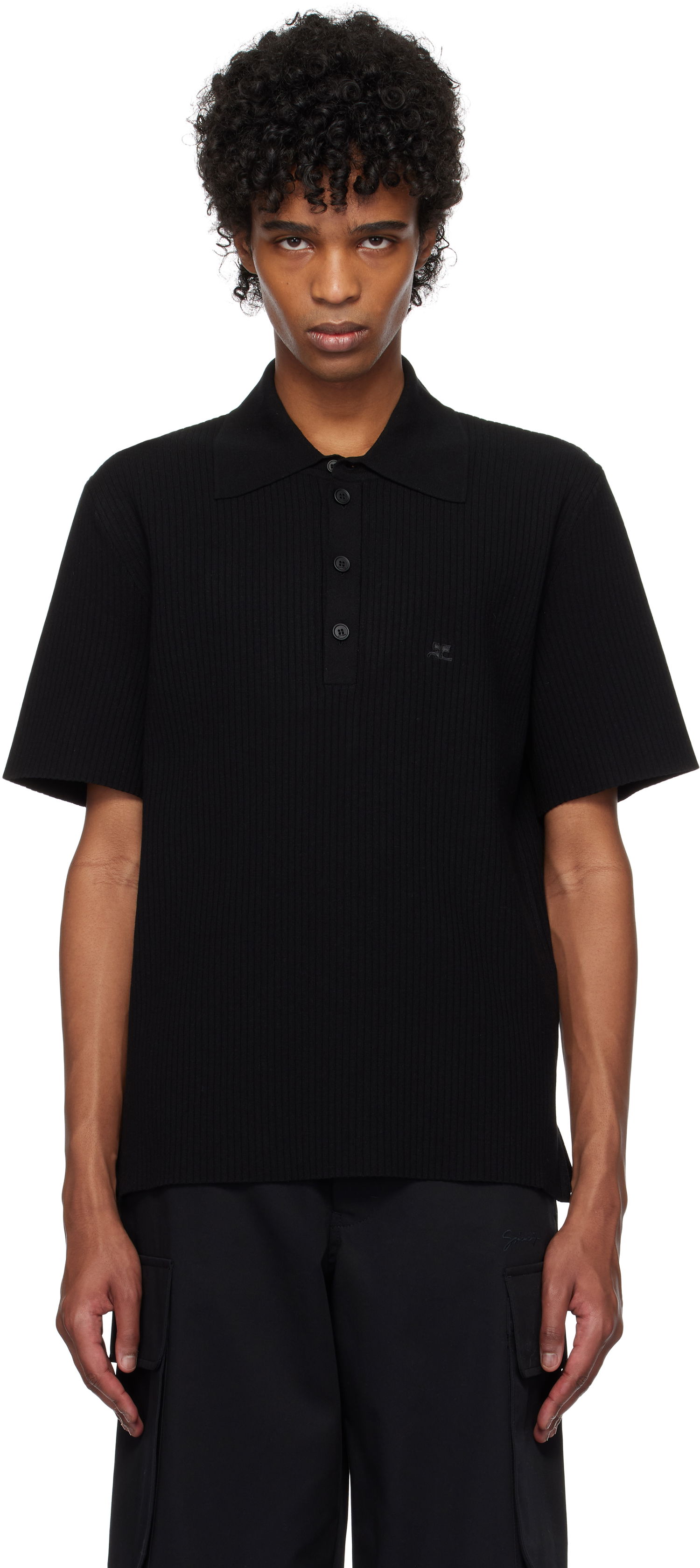 Polo tričko Courrèges Courrèges Rib Knit Polo Čierna | 125MPO047FI0001, 0